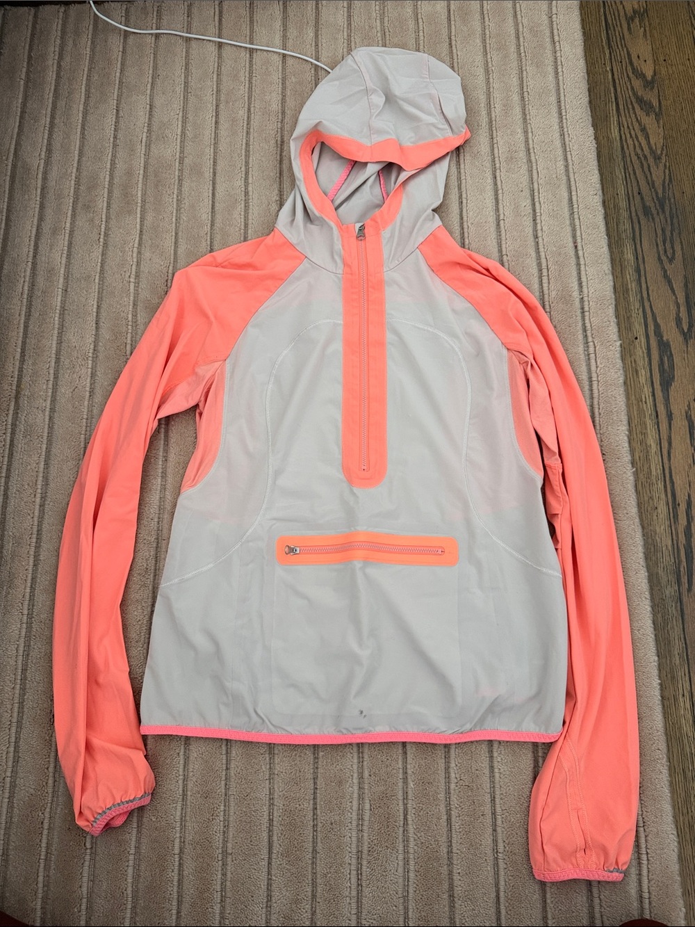 lululemon athletica Lightweight Hoodie Jacket in Coral and Light Gray